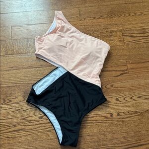 One Piece Swimsuit in Peach and Black